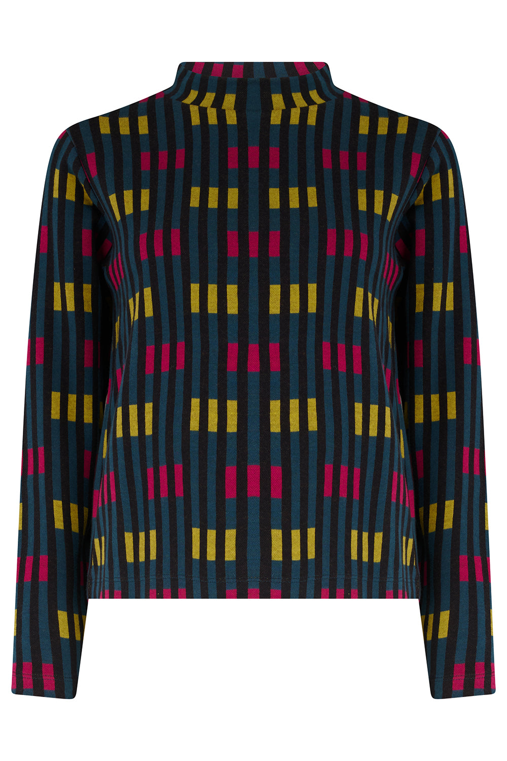 Patterned shirt with geometric design on a white background