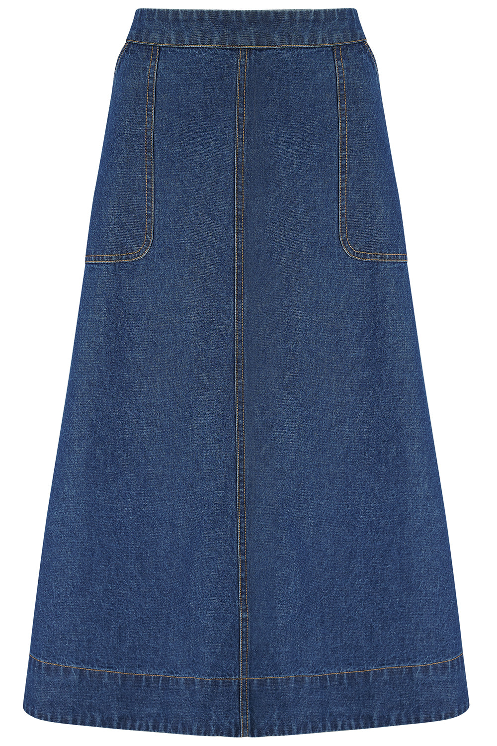 Sugarhill Brioghton blue denim skirt on a white background
