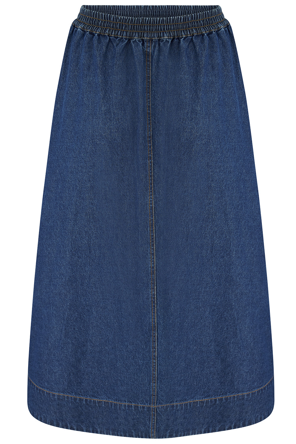 Sugarhill Brighton blue denim skirt on a white background