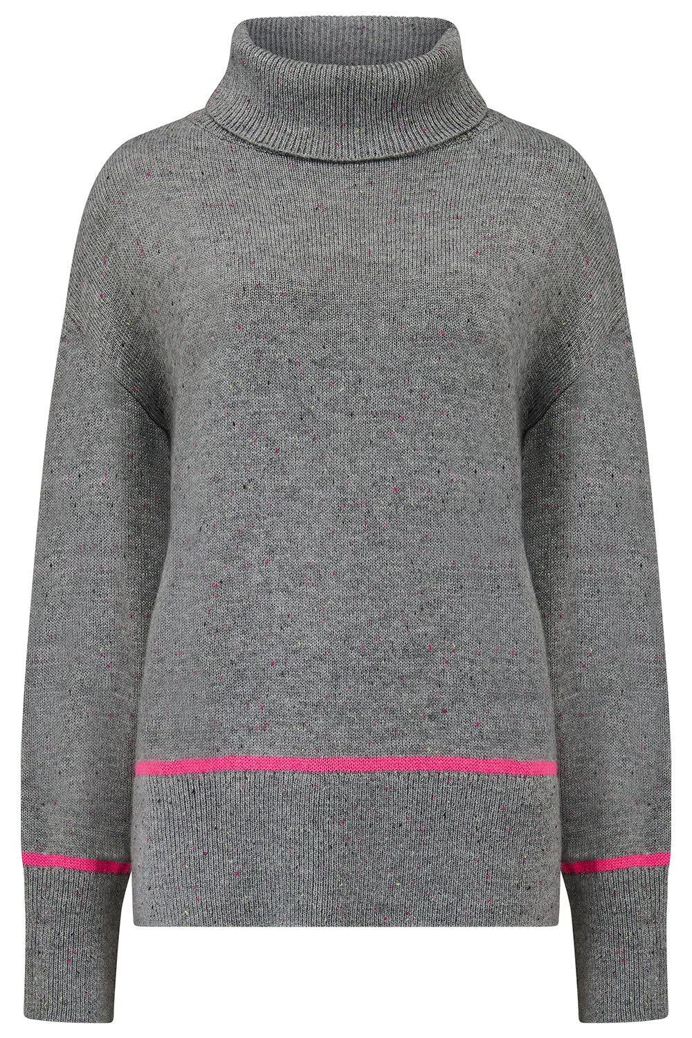 Gray sweater with pink accents on a white background