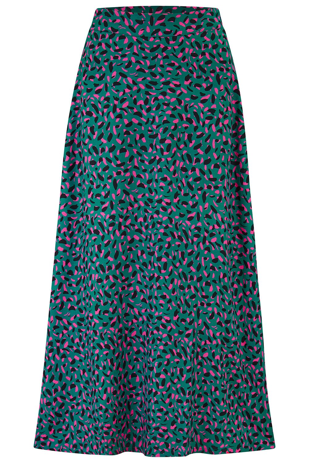 Green skirt with pink pattern on a white background