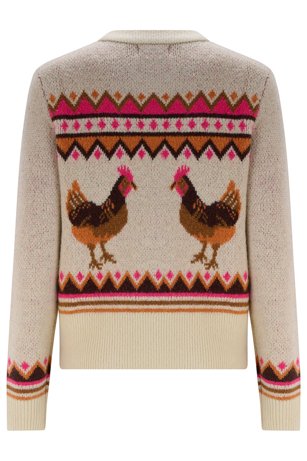 Cardigan with chicken pattern on a white background