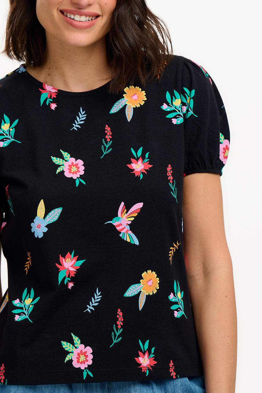 Lexley Jersey Top - Black/Multi, Hummingbird Garden – Sugarhill Brighton