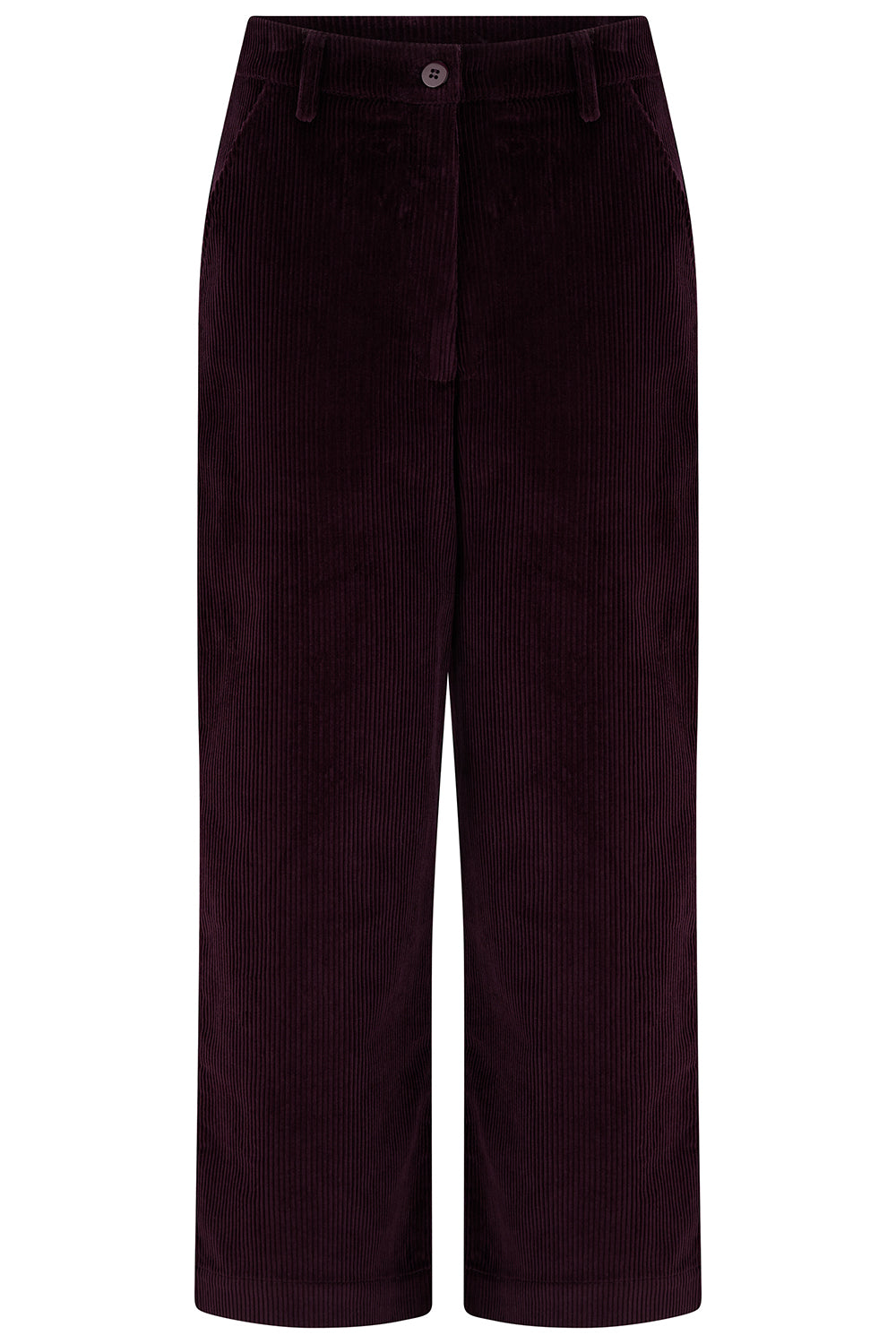 Dark brown corduroy pants on a white background