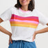 Person wearing a white t-shirt and blue jeans on a white background