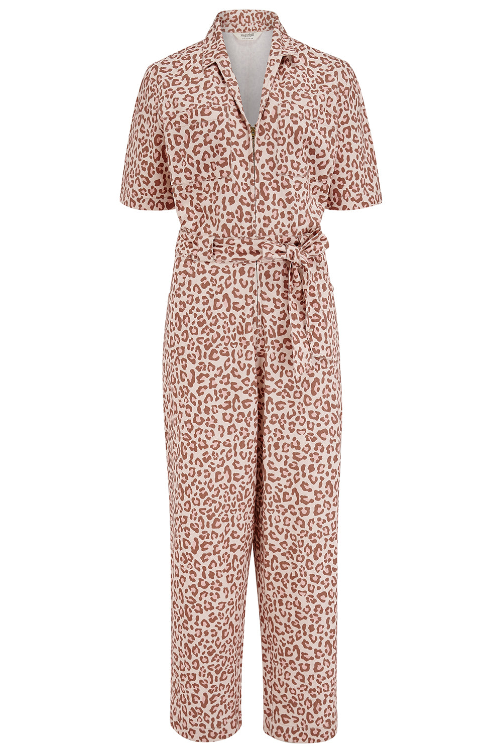 Leopard print jumpsuit on a white background