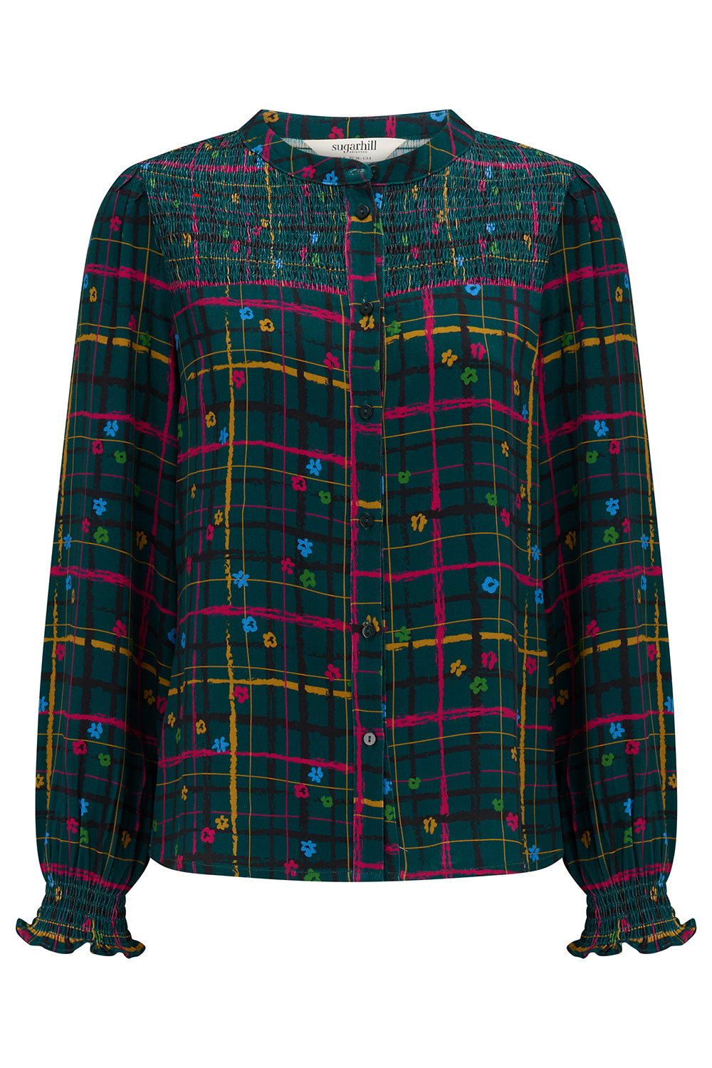 Plaid shirt with colorful pattern on a white background