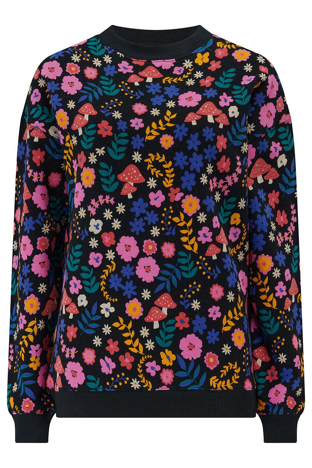 Colorful floral patterned sweater on a white background