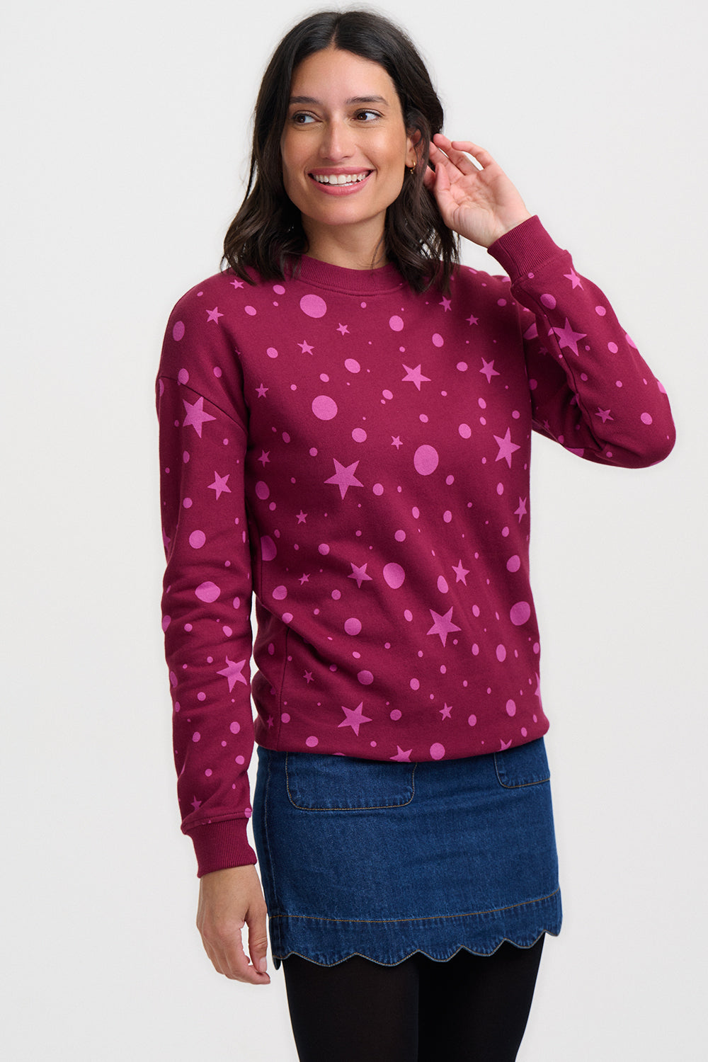Noah Sweatshirt - Burgundy Pink Polka