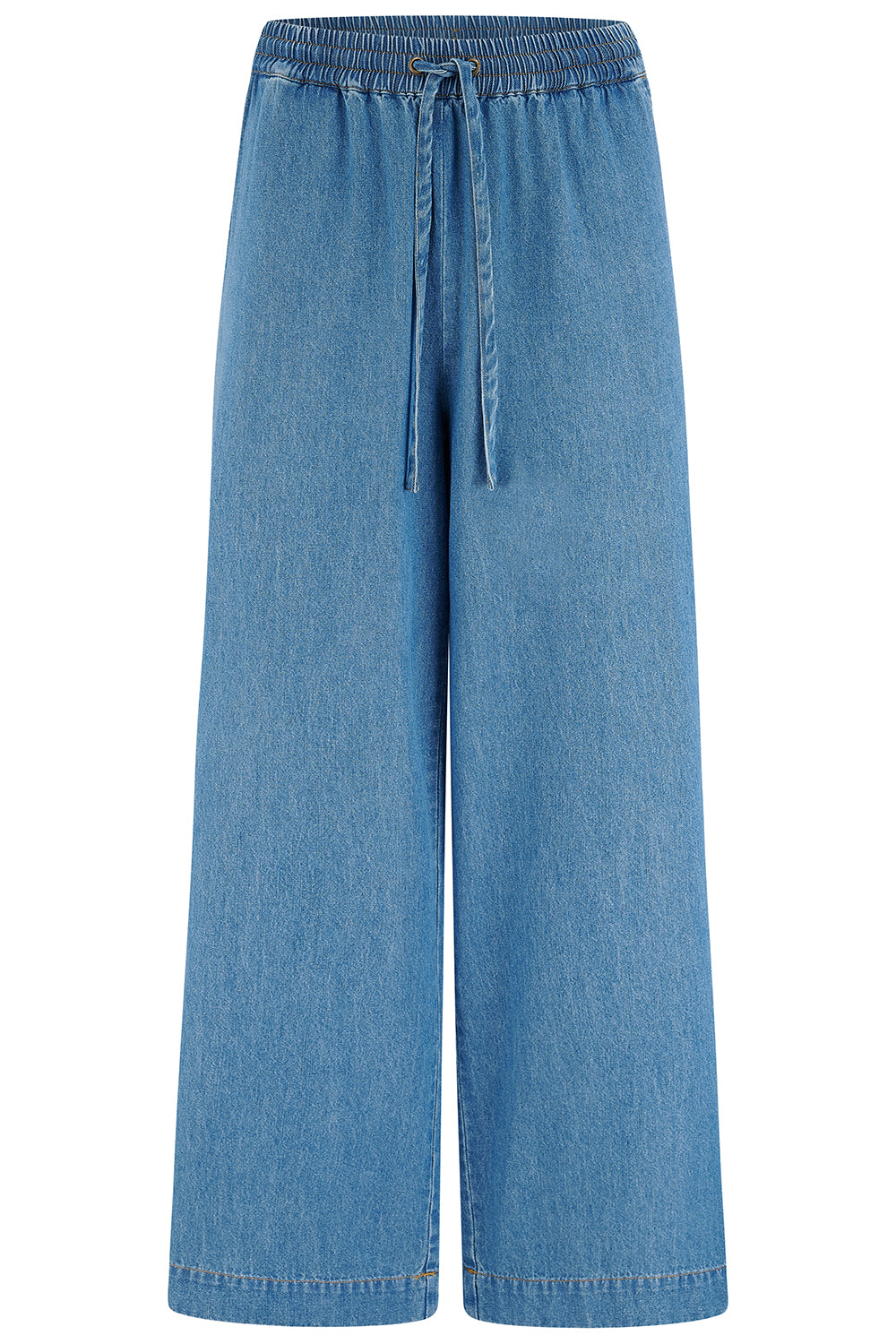 Blue wide-leg pants on a white background