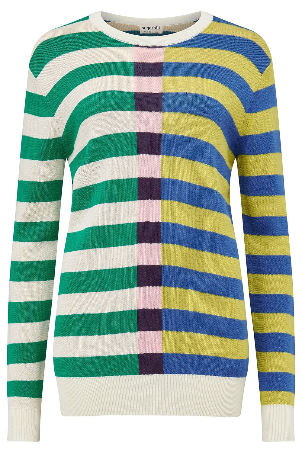 Colorful striped sweater with a white background