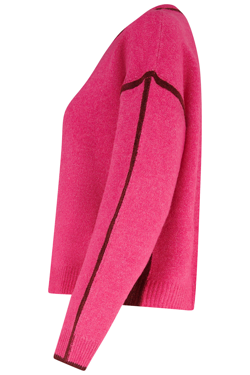 Pink sweater with a black stripe on a white background