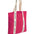 Pink tote bag with a white strap featuring text on a white background