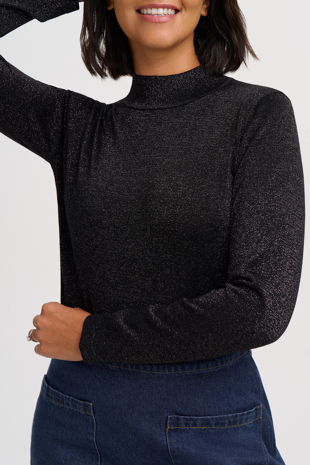 Sarina Sparkly Knitted Turtleneck Top - Gunmetal