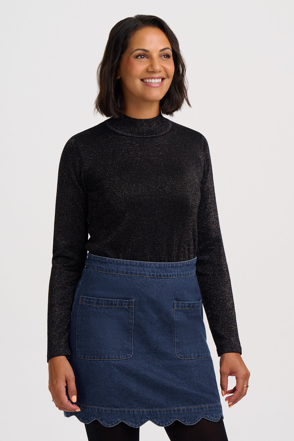 Sarina Sparkly Knitted Turtleneck Top - Gunmetal