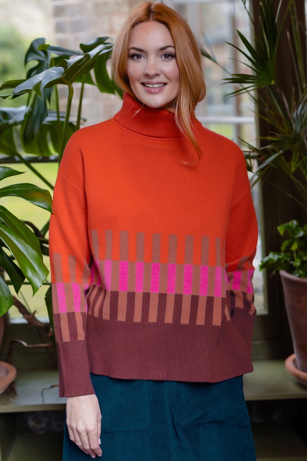 Serita Roll Neck Jumper - Orange Stripe