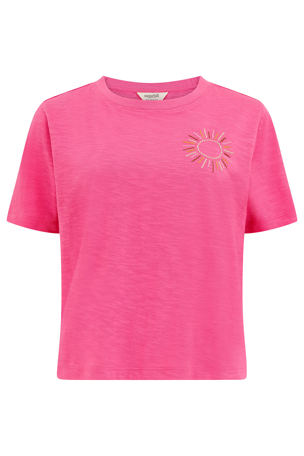 Pink t-shirt with a sun design on a white background