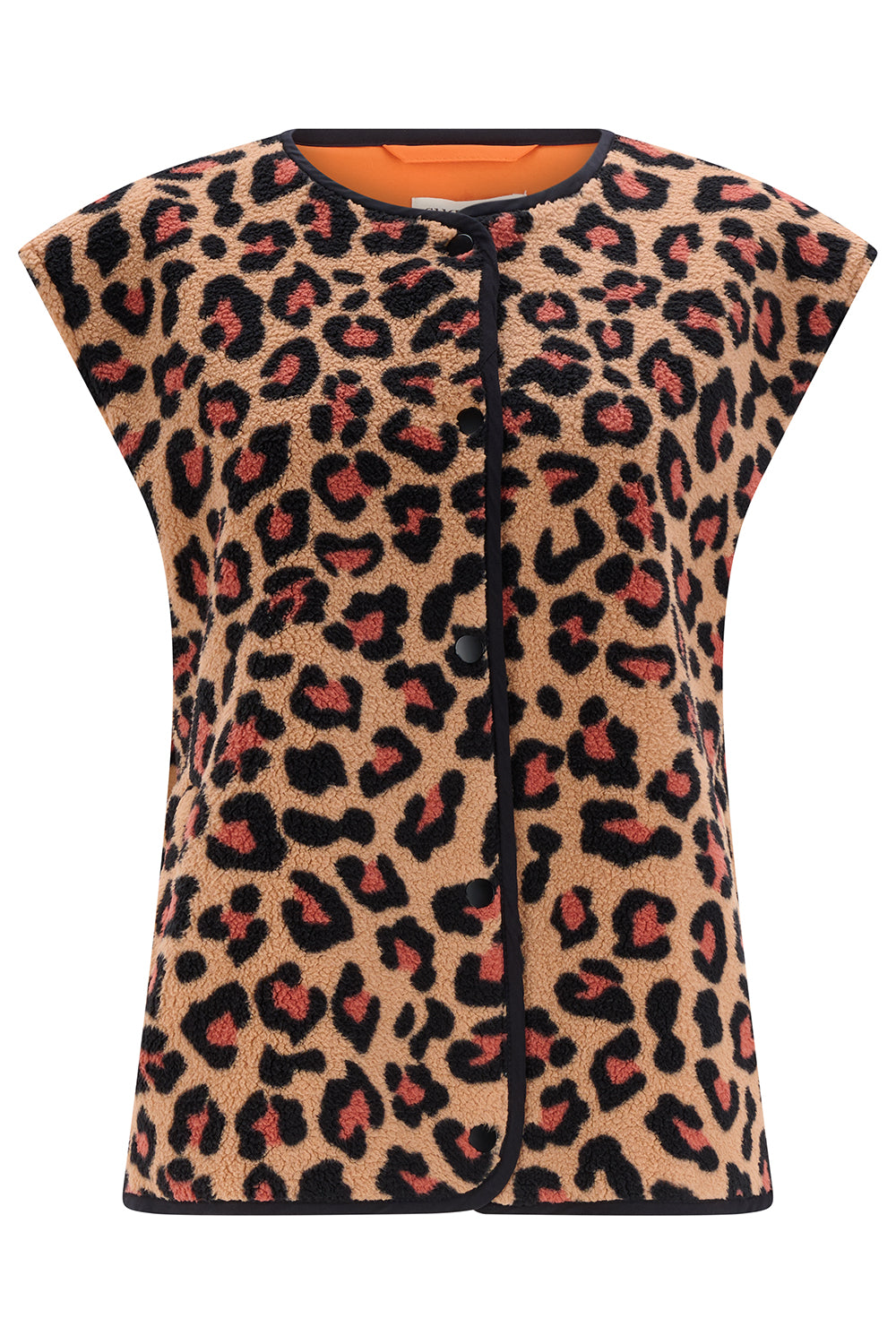 Leopard print sleeveless top on a white background
