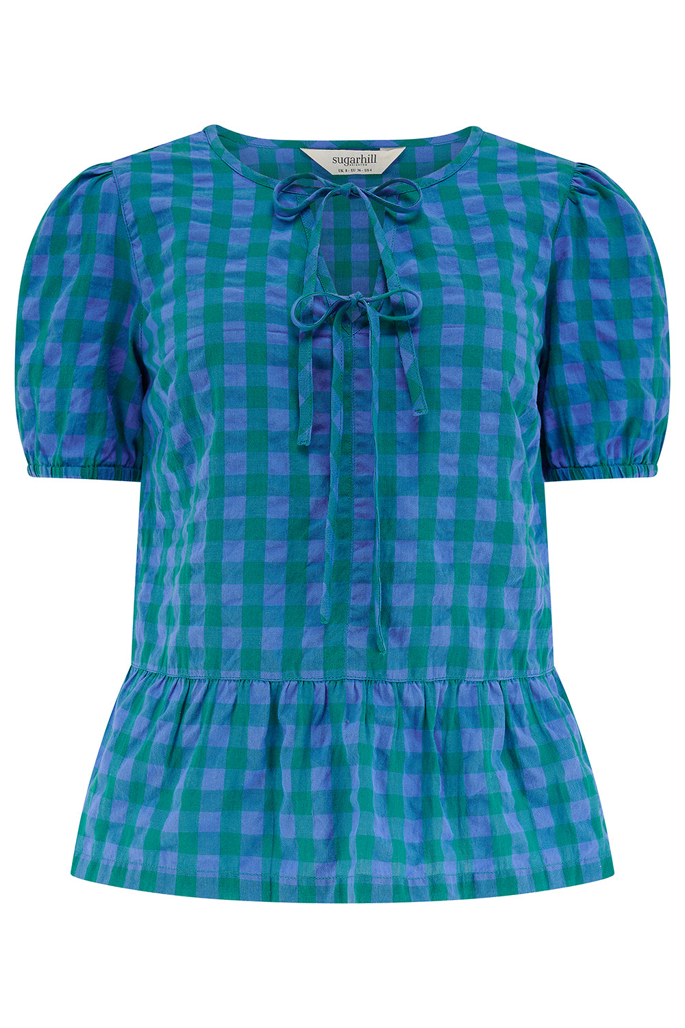 Blue checkerboard peplum top