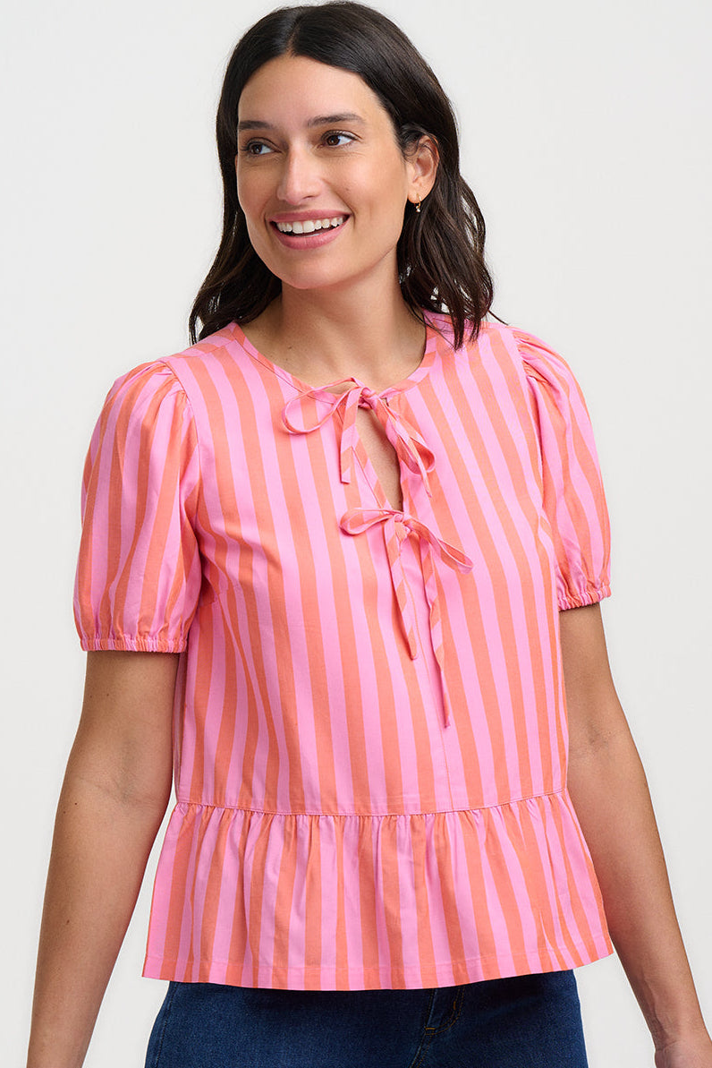 Thora Top - Pink, Tropical Crush Stripe