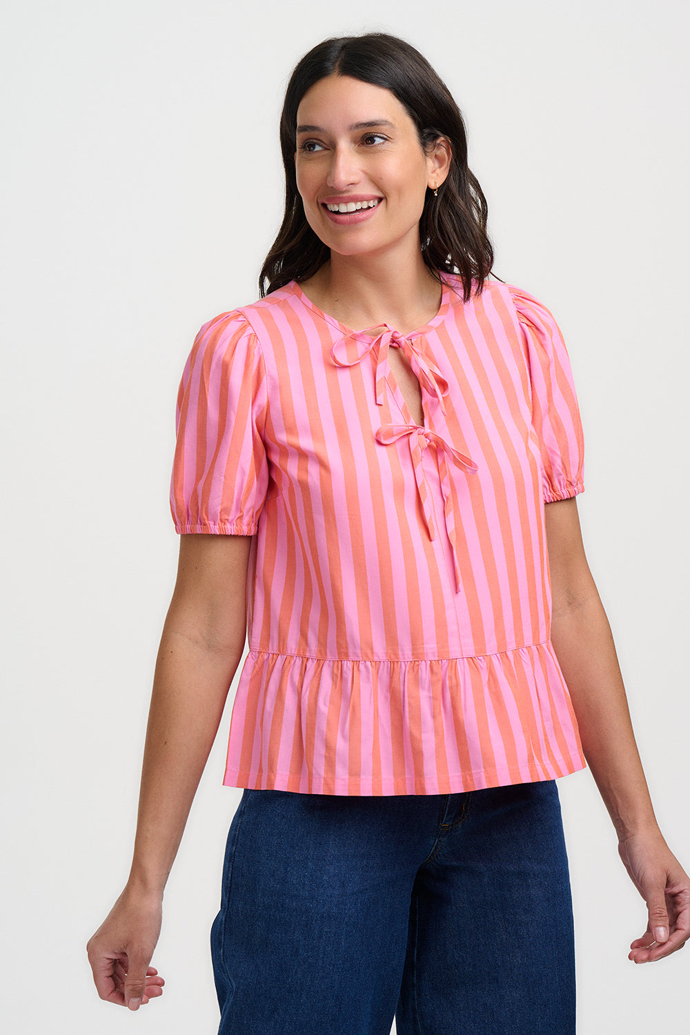 Thora Top - Pink, Tropical Crush Stripe