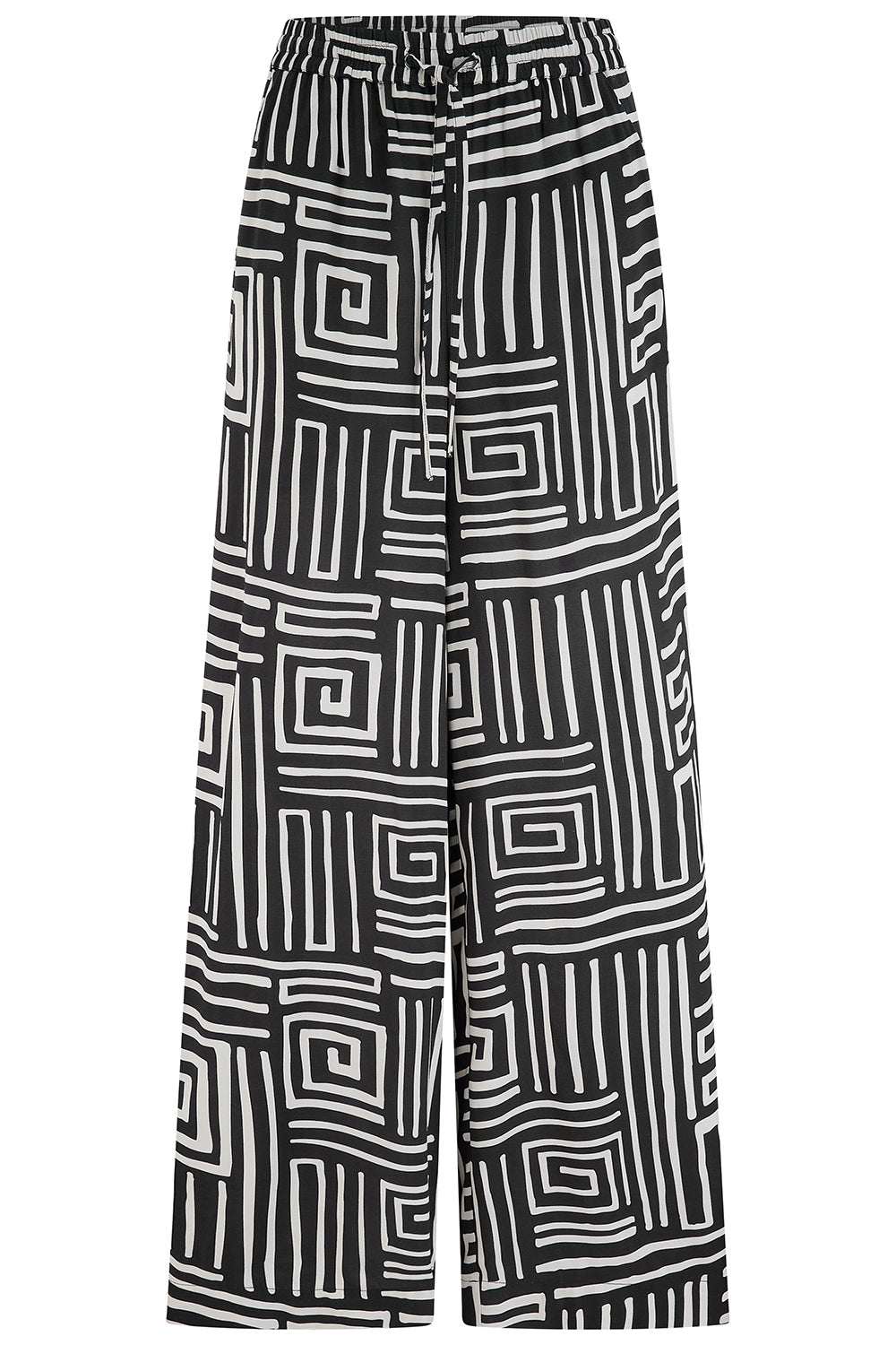 Geometric patterned pants on a white background