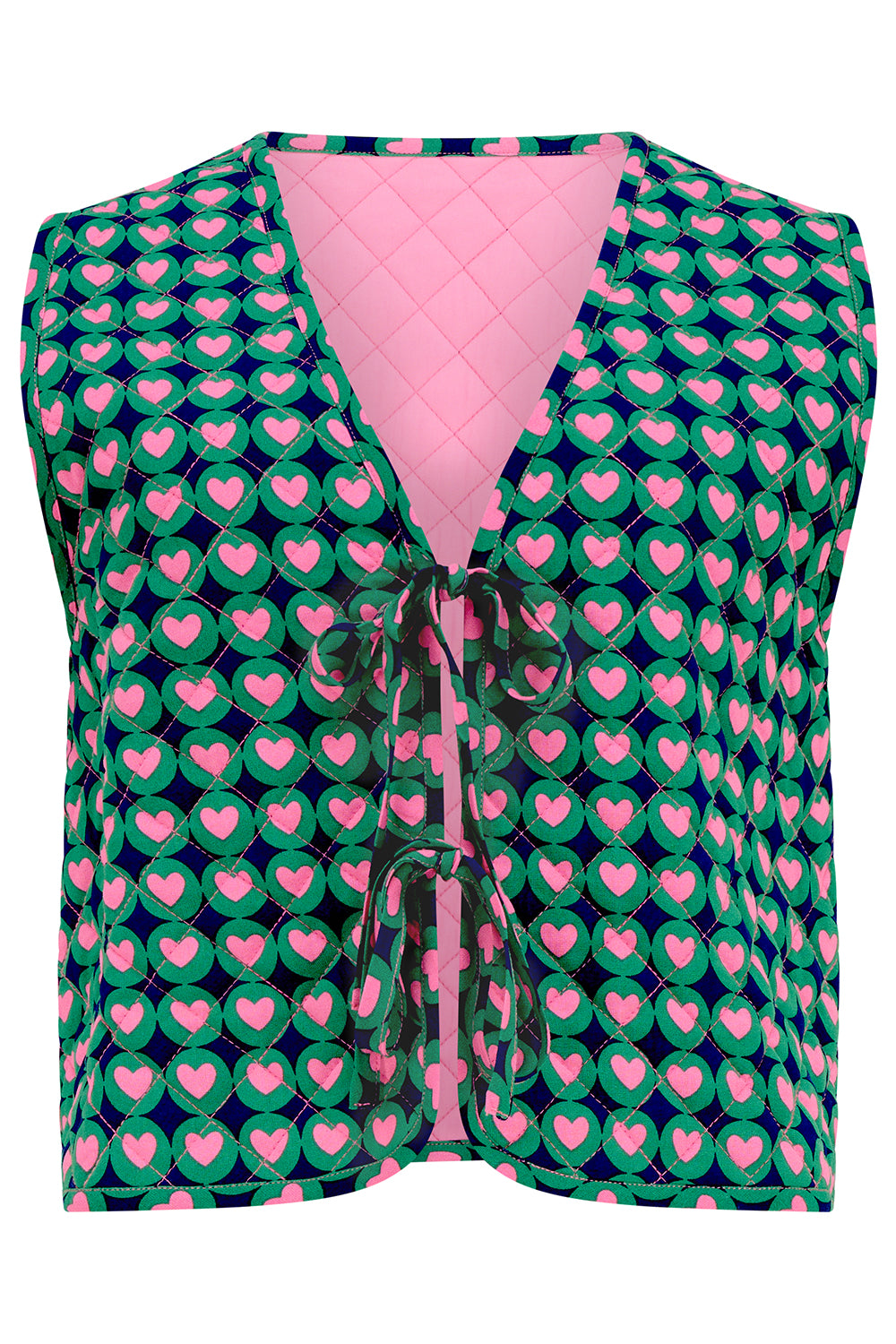 Vest with heart pattern and pink interior on a white background
