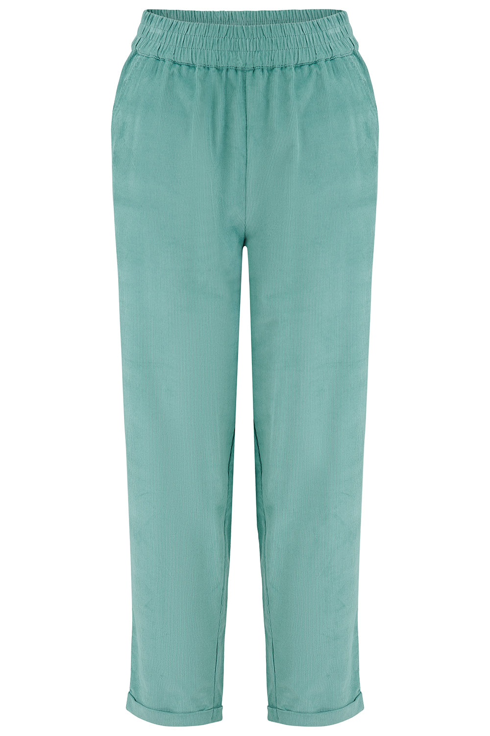 Teal pants on a white background