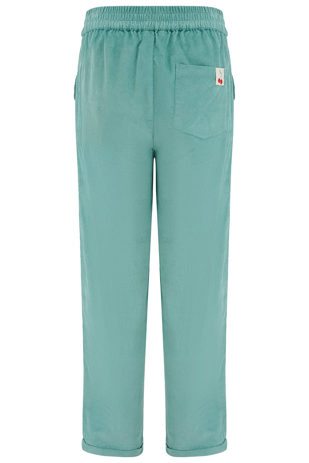 Teal pants with a pocket on a white background