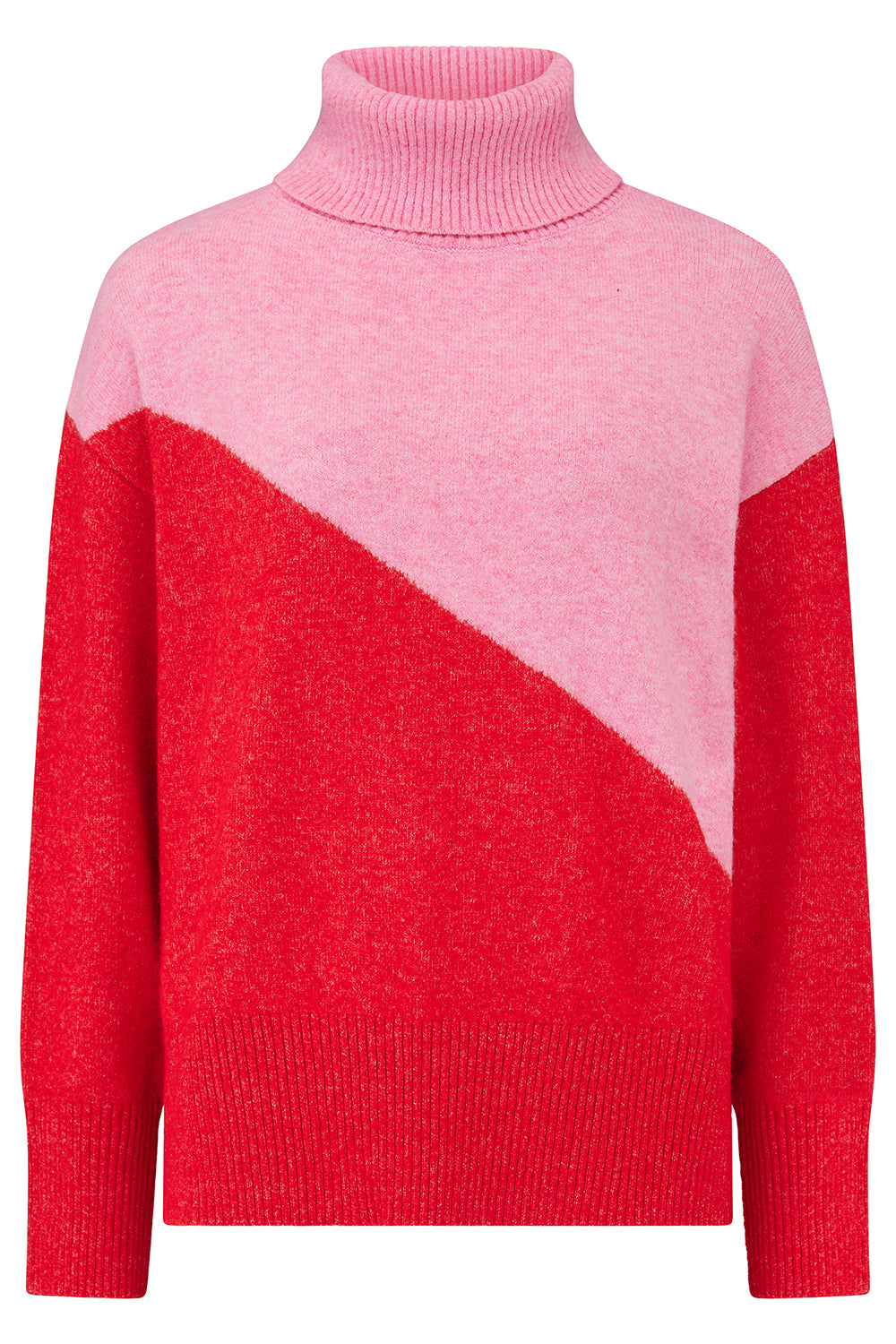 Pink and red sweater with a turtleneck on a white background