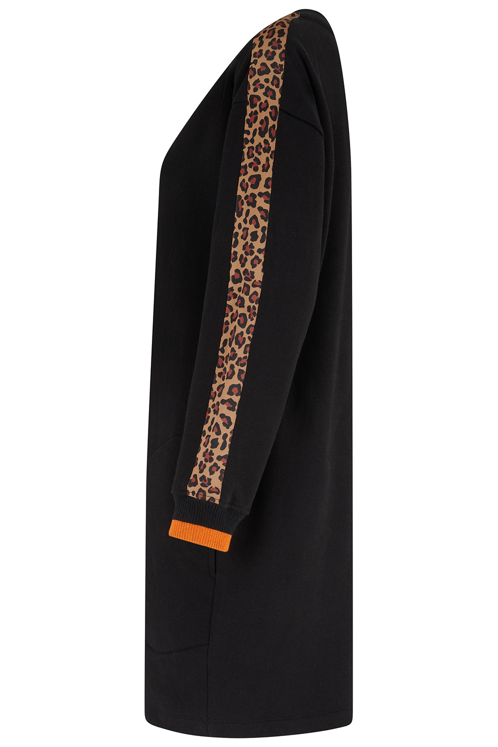 Black hoodie with leopard print sleeve on a white background
