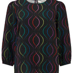 Sugarhill Brighton black top with colourful pattern on a white background