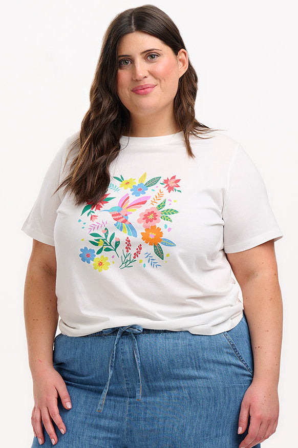 Maggie T-Shirt - Off-White, Tropical Hummingbird