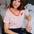 Khloe V-Neck T-Shirt - Red/Off White Stripe, Strawberry
