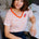 Khloe V-Neck T-Shirt - Red/Off White Stripe, Strawberry