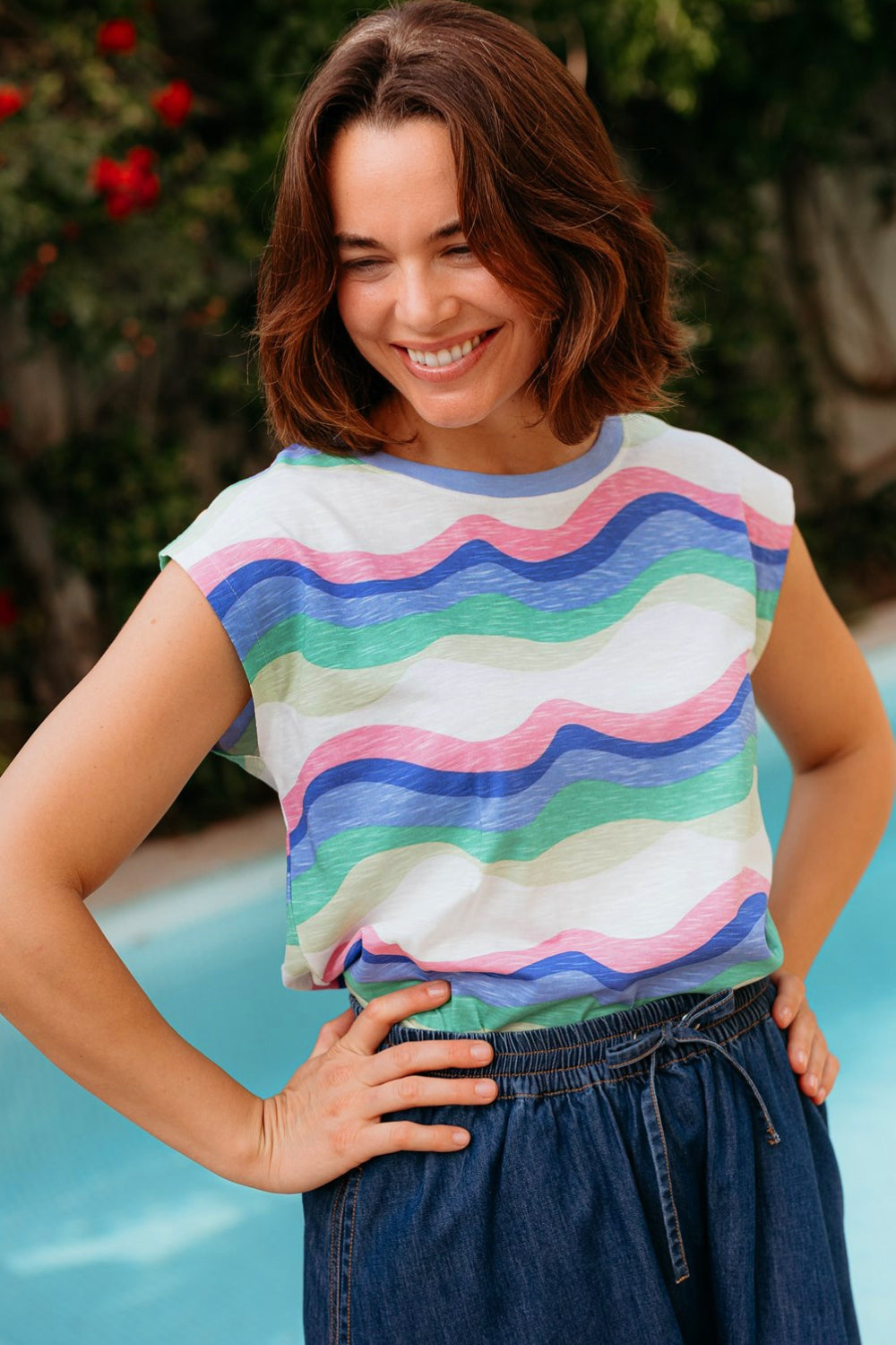 Chrissy Relaxed Tank T-Shirt - Off White, Dreamy Waves