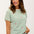 Maggie T-shirt - Off-White/Green, Flamingo Embroidery